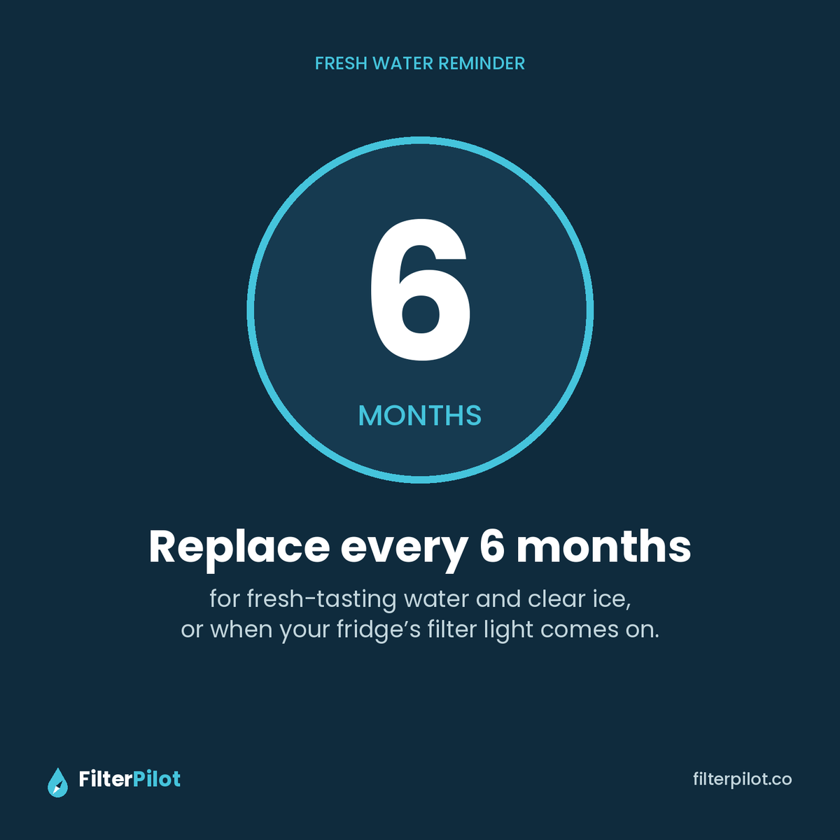 Replace your refrigerator water filter every 6 months for clean, fresh water