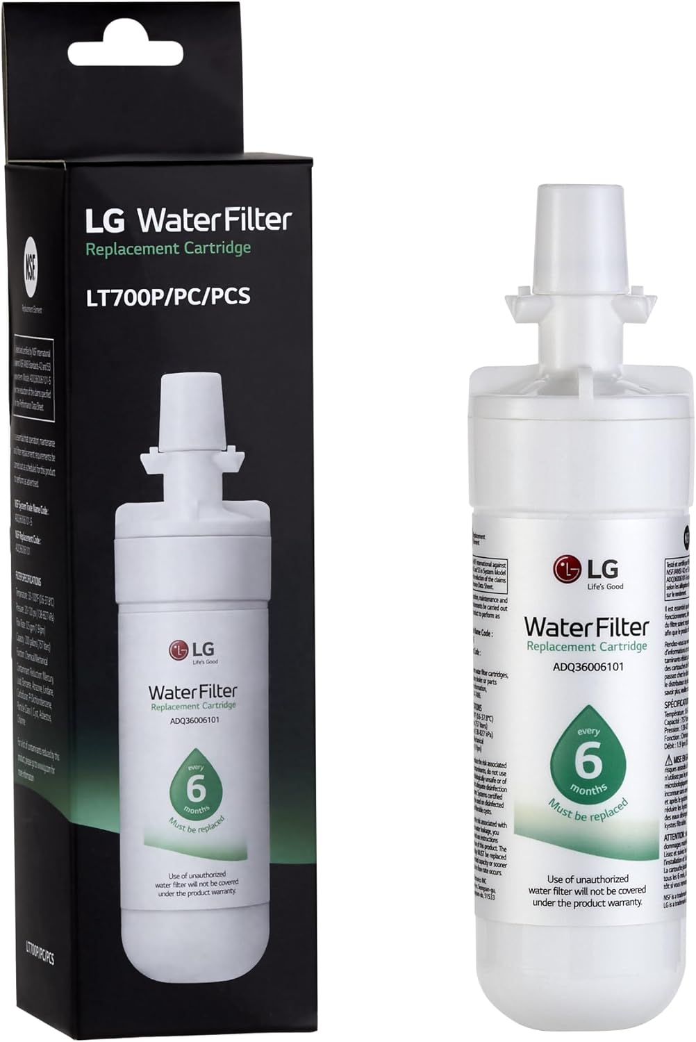 LG LT700P refrigerator water filter and packaging